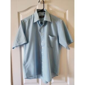 Giorgio Armani Le Collezioni Short Sleeve Pinstripe Shirt 15.5 / 39 Blue Vintage